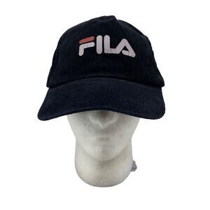 Vintage FILA Hat Mens One Size Black Cotton Corduroy Adjustable Snapback
